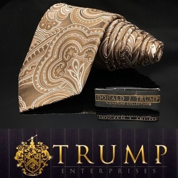 DONALD J. TRUMP~ SIGNATURE COLLECTION Brown White Paisley NECKTIE POWER TIE